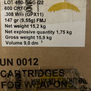 GGG .308Win 147gr FMJ 600 Stck.