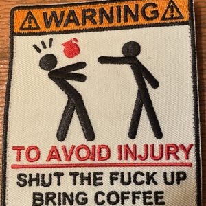 Patch Warning to avoid Injury "fliegende Kaffeekanne"